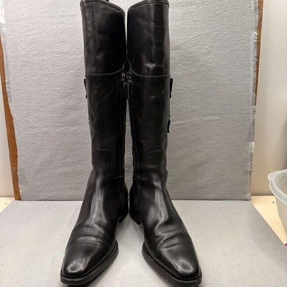 Faconnable Womens Size 9 (B) Riding Boots Black Leather Knee High Made in Italy - Picture 2 of 8